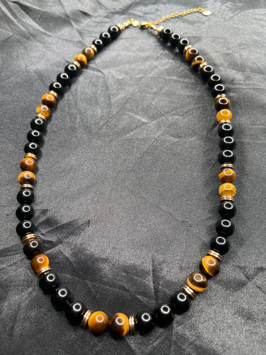 Collier Œil de Tigre & Obsidienne – Protection & Pouvoir personne